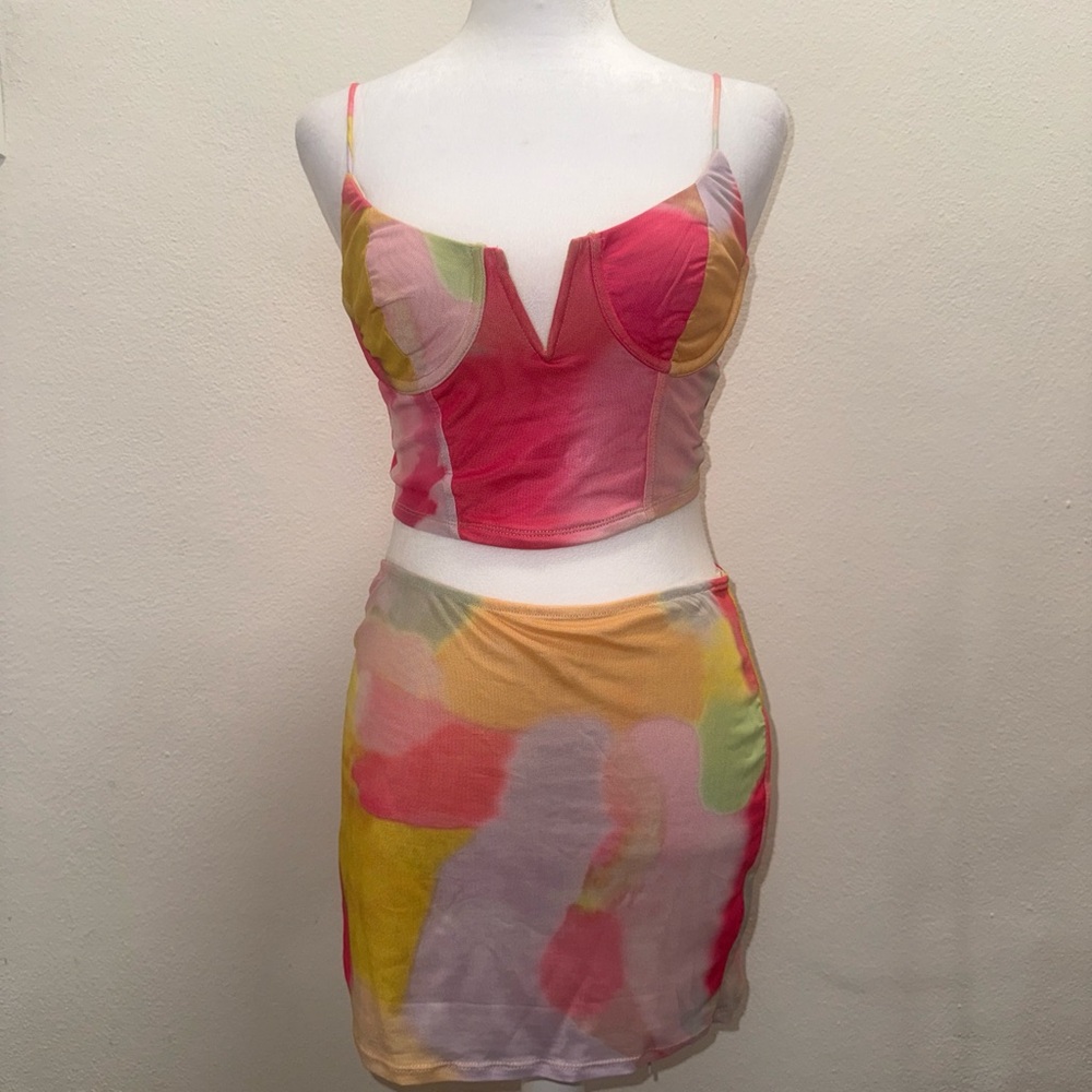 Dolls Kill Blanc Citrus Spritz Tie Dye Skirt Set